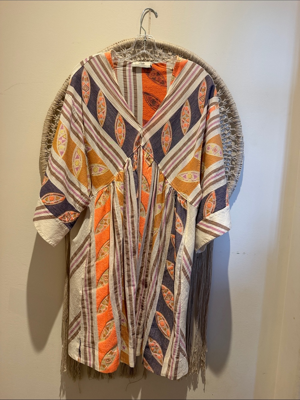Devotion TWINS ~ Tiara Midi Dress ~ Orange, Purple & Cream Striped Boho ~ Medium